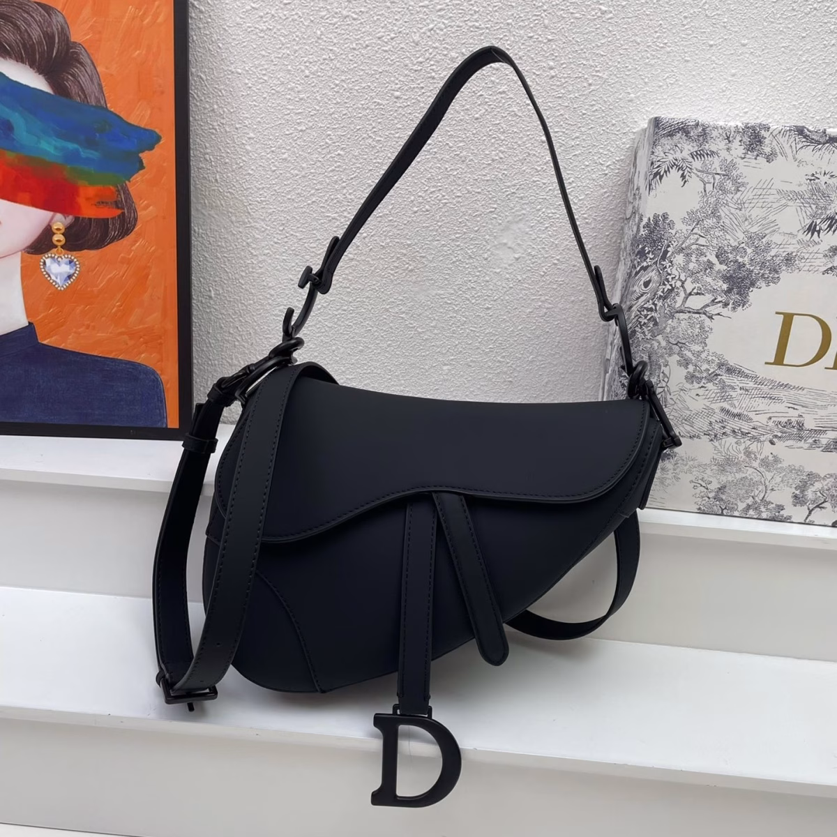 Dior Saddle Bag with Strap in Black Ultramatte Calfskin - Image 8