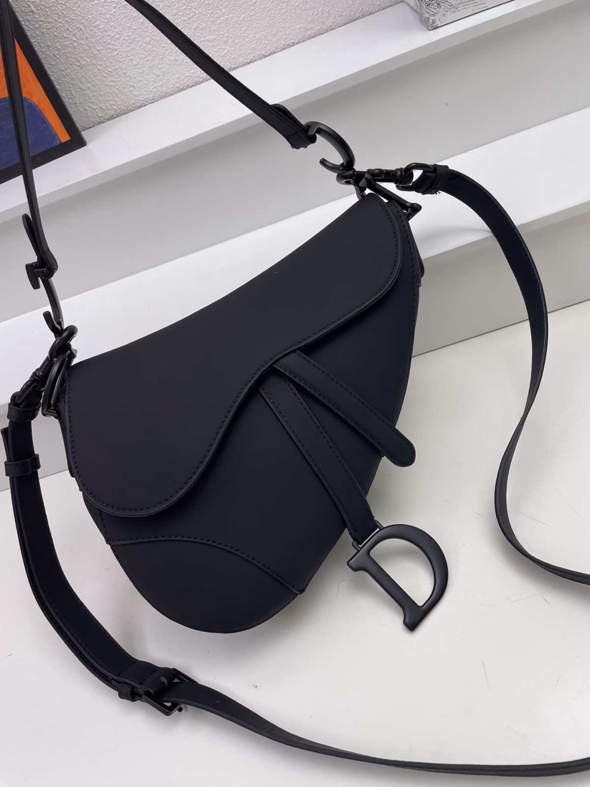 Dior Saddle Bag with Strap in Black Ultramatte Calfskin - Image 3
