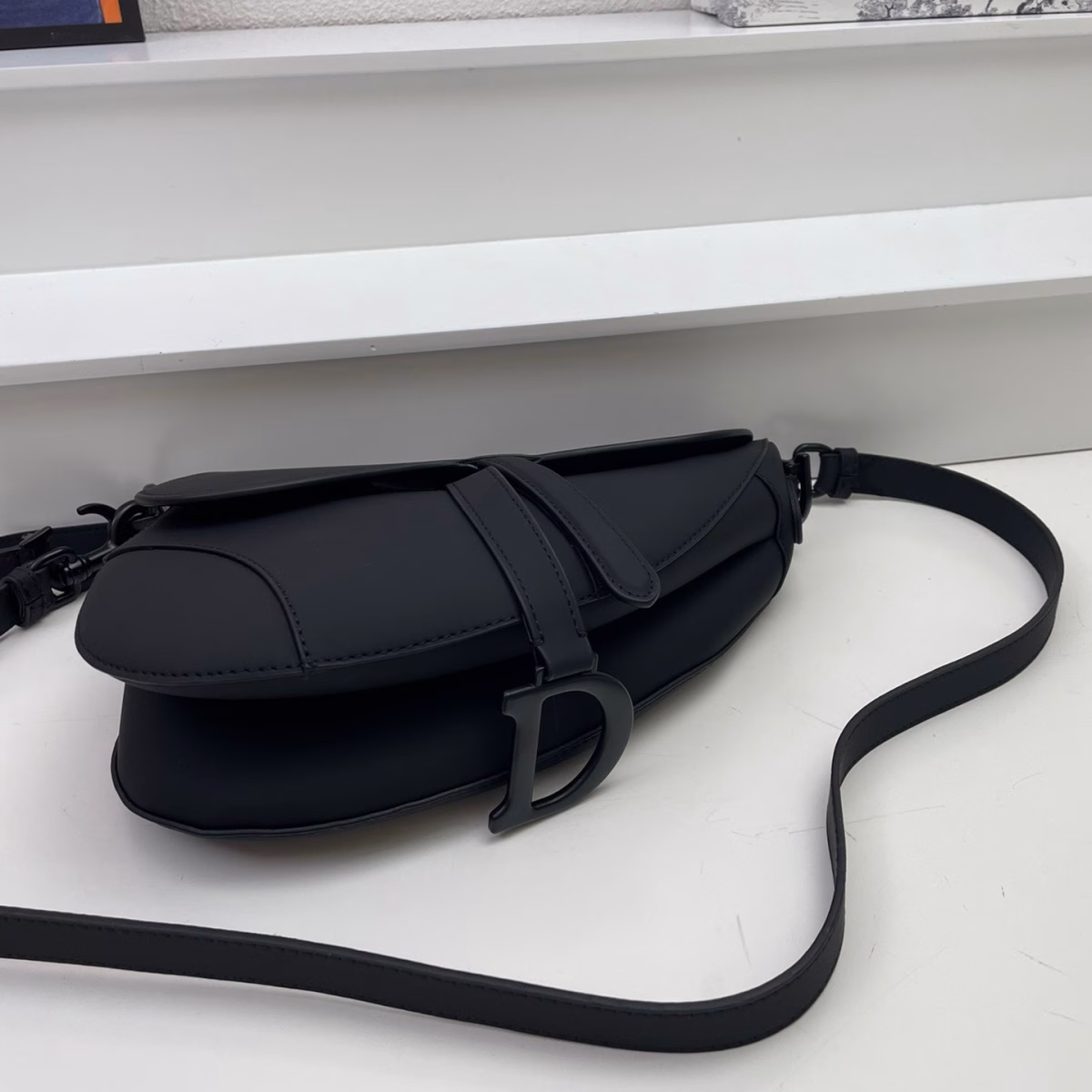 Dior Saddle Bag with Strap in Black Ultramatte Calfskin - Image 6