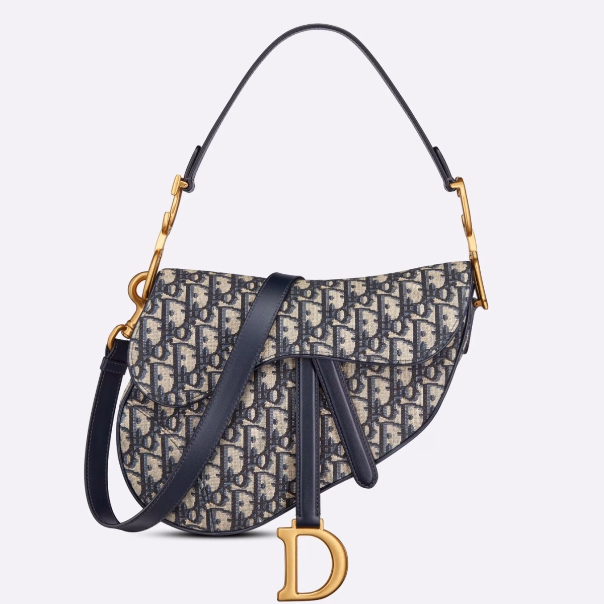 Dior Saddle Bag with Strap in Blue Oblique Jacquard - Image 1