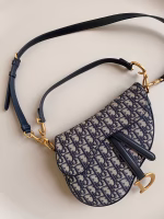 Dior Saddle Bag with Strap in Blue Oblique Jacquard - Image 7