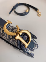 Dior Saddle Bag with Strap in Blue Oblique Jacquard - Image 2