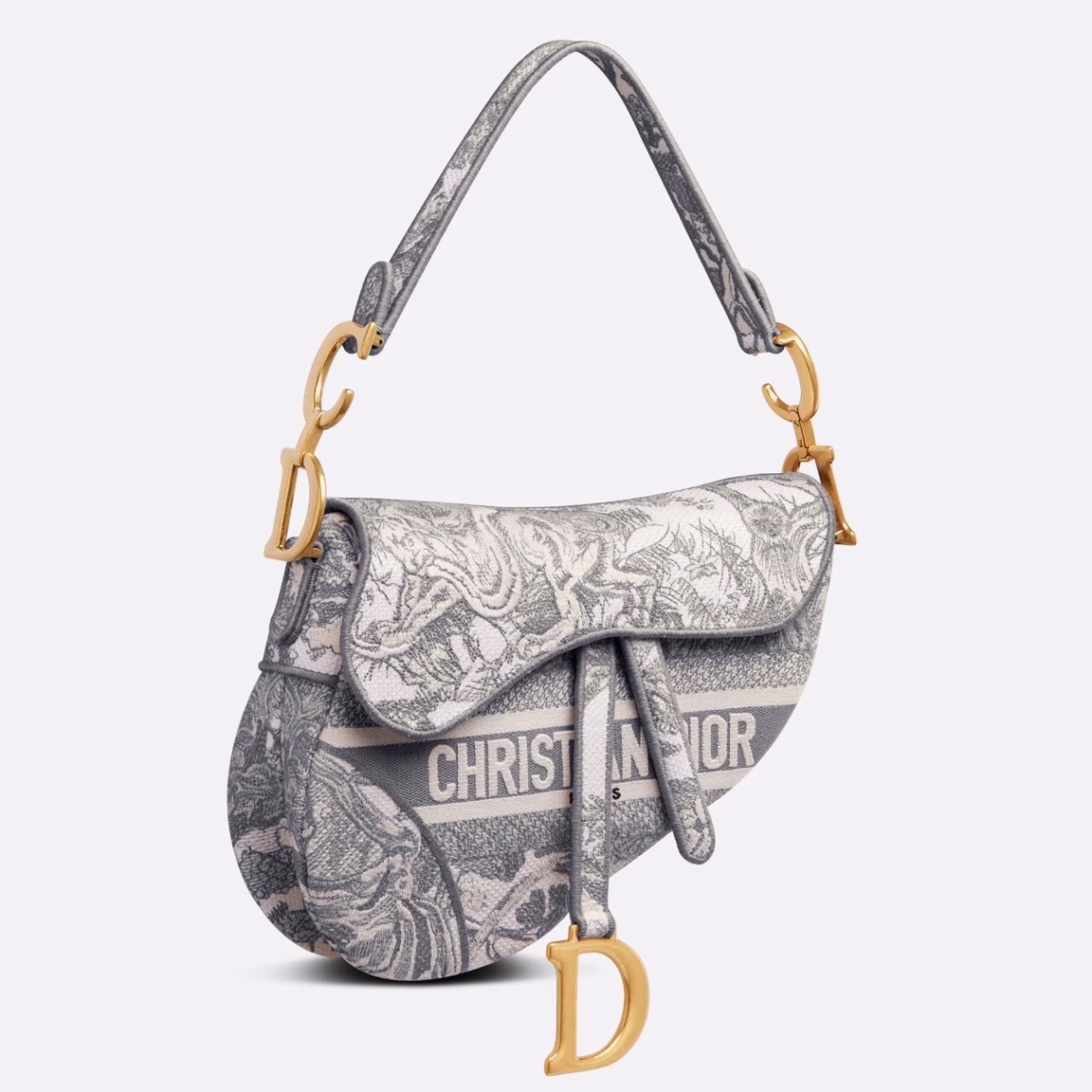 Dior Saddle Bag In Grey Toile de Jouy Embroidery - Image 1