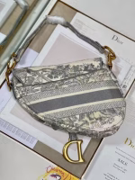 Dior Saddle Bag In Grey Toile de Jouy Embroidery - Image 5