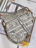 Dior Saddle Bag In Grey Toile de Jouy Embroidery - Image 4