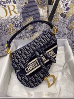 Dior Saddle Bag In Blue Dior Oblique Embroidered Velvet - Image 6