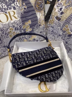 Dior Saddle Bag In Blue Dior Oblique Embroidered Velvet - Image 2