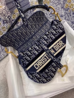 Dior Saddle Bag In Blue Dior Oblique Embroidered Velvet - Image 3