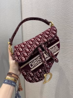 Dior Saddle Bag In Burgundy Dior Oblique Embroidered Velvet - Image 5