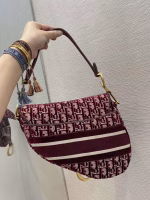 Dior Saddle Bag In Burgundy Dior Oblique Embroidered Velvet - Image 8