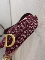 Dior Saddle Bag In Burgundy Dior Oblique Embroidered Velvet - Image 3