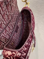 Dior Saddle Bag In Burgundy Dior Oblique Embroidered Velvet - Image 6