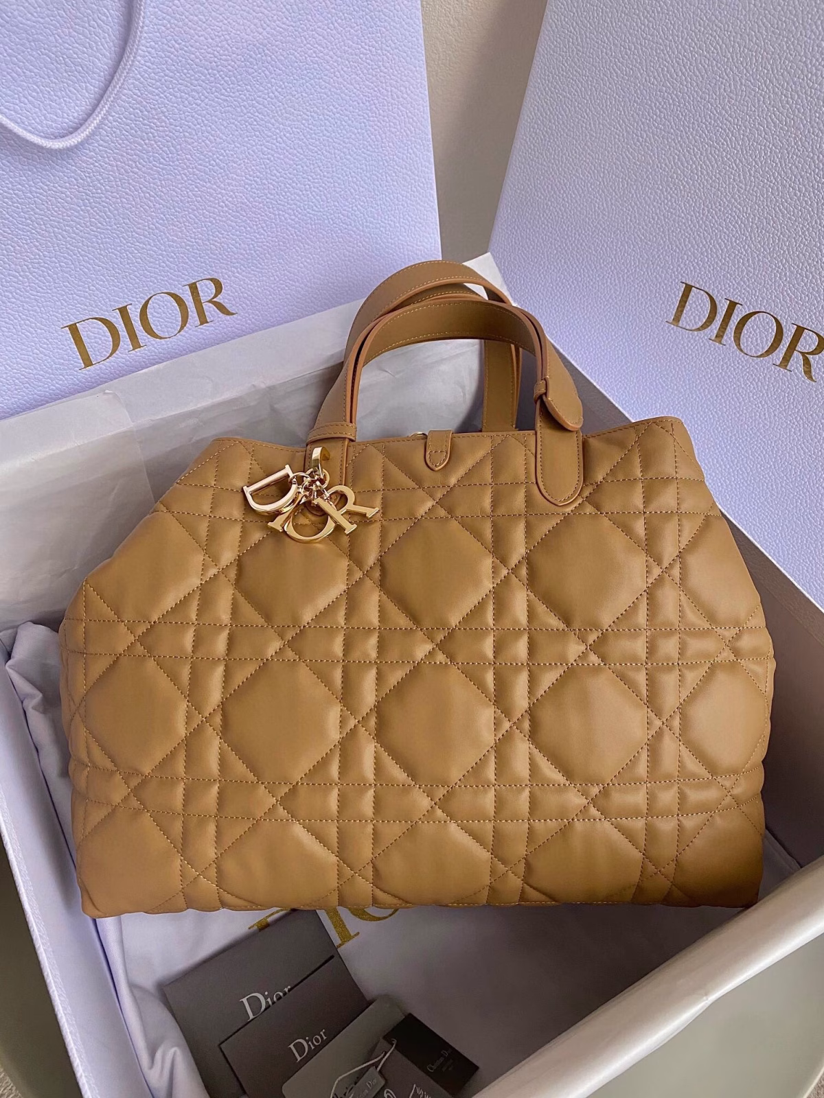 Dior Toujours Large Bag in Brown Macrocannage Calfskin - Image 4