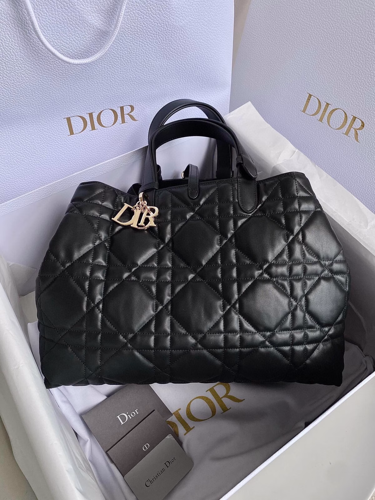 Dior Toujours Large Bag in Black Macrocannage Calfskin - Image 9