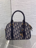 Dior D-Vibe Bowling Medium Bag in Blue Oblique Jacquard - Image 4