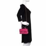 Lambskin Quilted Mini Crystal Top Handle Rectangular Flap Dark Pink - Image 2