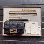 Fendi Black FF Motif Mini Baguette Bag - Image 3