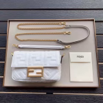 Fendi White FF Motif Mini Baguette Bag - Image 2