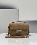 Fendi Midi Baguette Chain Bag In Beige FF Fabric - Image 6