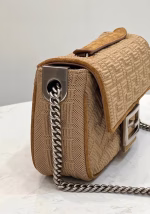 Fendi Midi Baguette Chain Bag In Beige FF Fabric - Image 8