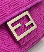 Fendi Midi Baguette Chain Bag In Fuchsia FF Fabric - Image 5