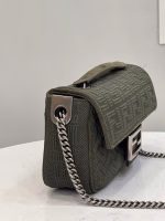 Fendi Midi Baguette Chain Bag In Green FF Fabric - Image 8