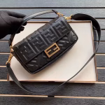 Fendi Black FF Motif Medium Baguette Bag - Image 6