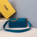 Fendi Medium Baguette Bag In Blue Suede Leather - Image 6