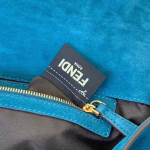Fendi Medium Baguette Bag In Blue Suede Leather - Image 5