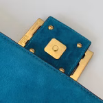 Fendi Medium Baguette Bag In Blue Suede Leather - Image 7