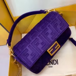 Fendi Purple Velvet FF Motif Medium Baguette Bag - Image 5