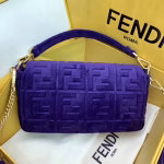 Fendi Purple Velvet FF Motif Medium Baguette Bag - Image 4