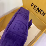 Fendi Purple Velvet FF Motif Medium Baguette Bag - Image 6