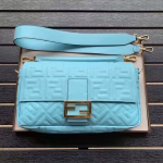 Fendi Pale Blue FF Motif Large Baguette Bag - Image 6