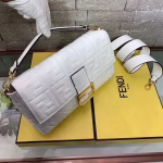 Fendi White FF Motif Large Baguette Bag - Image 3