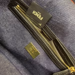 Fendi Large Baguette Bag In Blue Denim With Orange Trim - Image 2