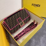 Fendi Baguette Large Bag In FF Fabric With Pink Trim - Image 3