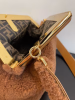 Fendi Medium First Bag In Brown Wool Sheepskin - Image 2