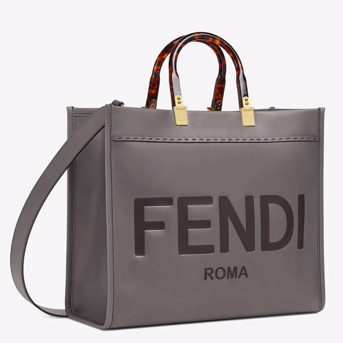 Fendi Sunshine Medium Shopper Bag In Grey Calfskin - Image 1