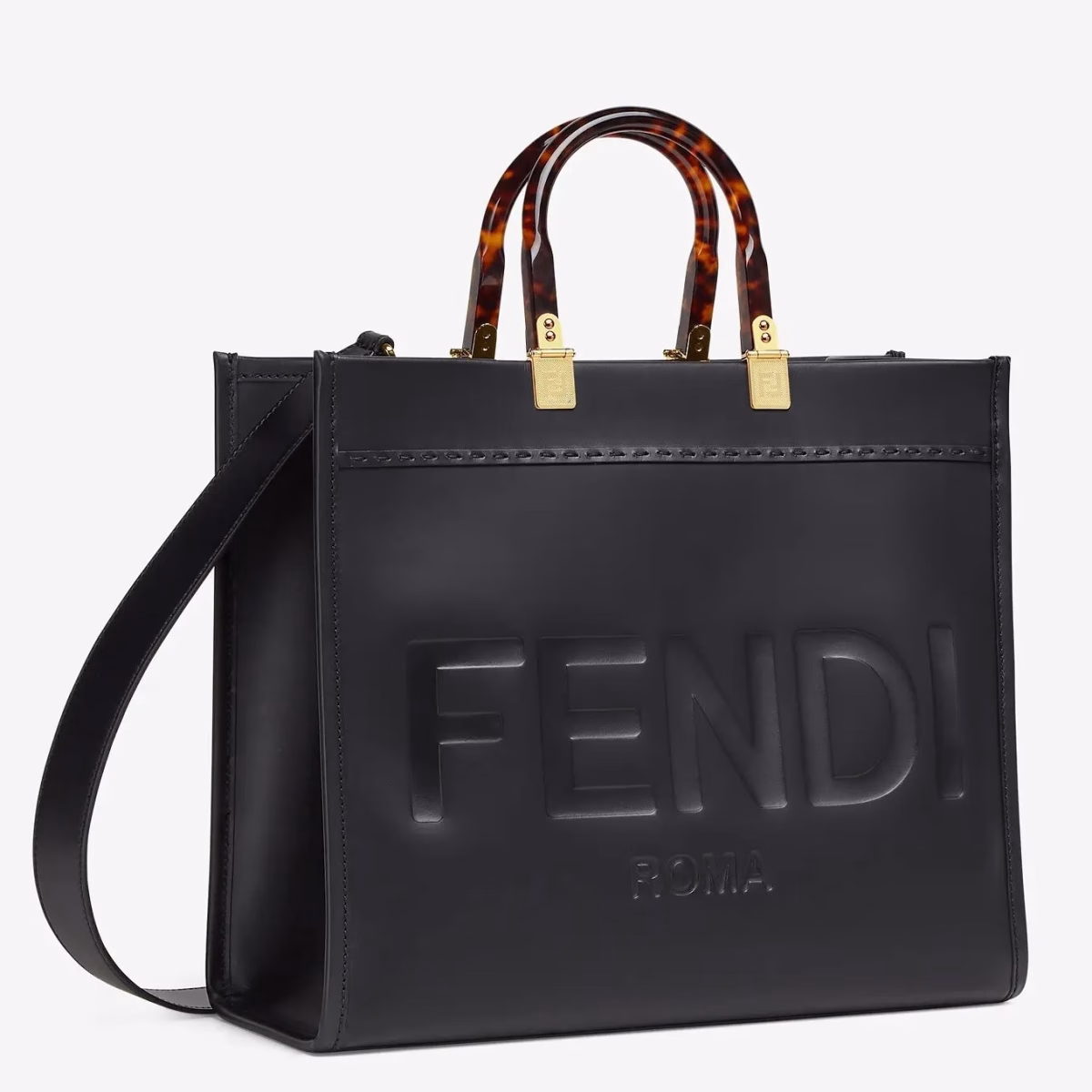 Fendi Sunshine Medium Shopper Bag In Black Calfskin - Image 1