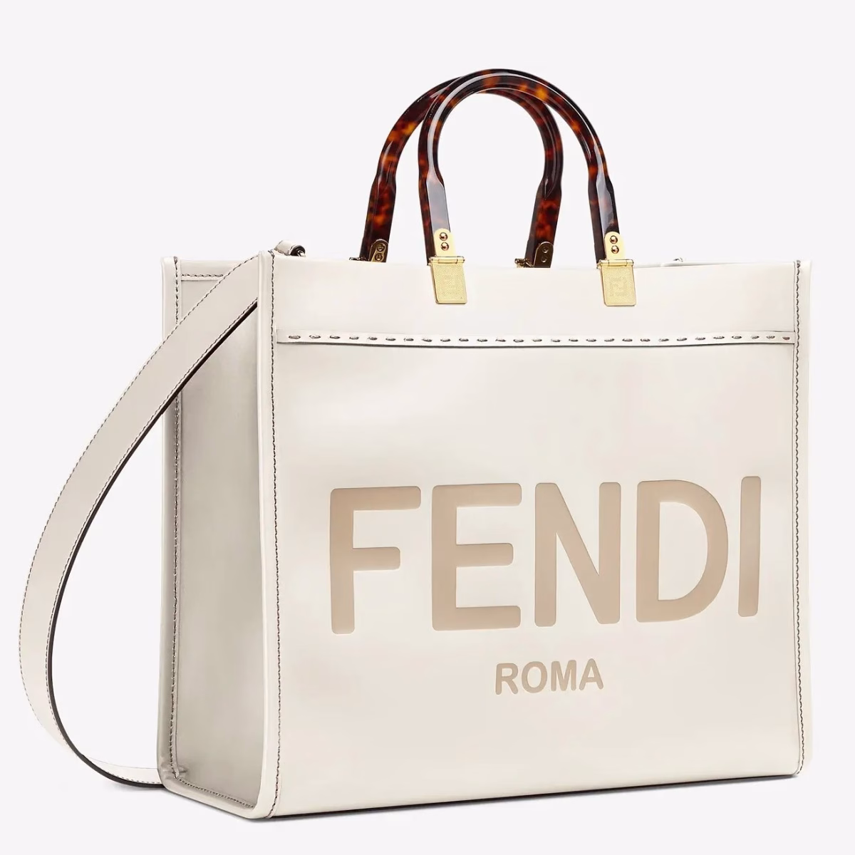 Fendi Sunshine Medium Shopper Bag In White Calfskin - Image 1