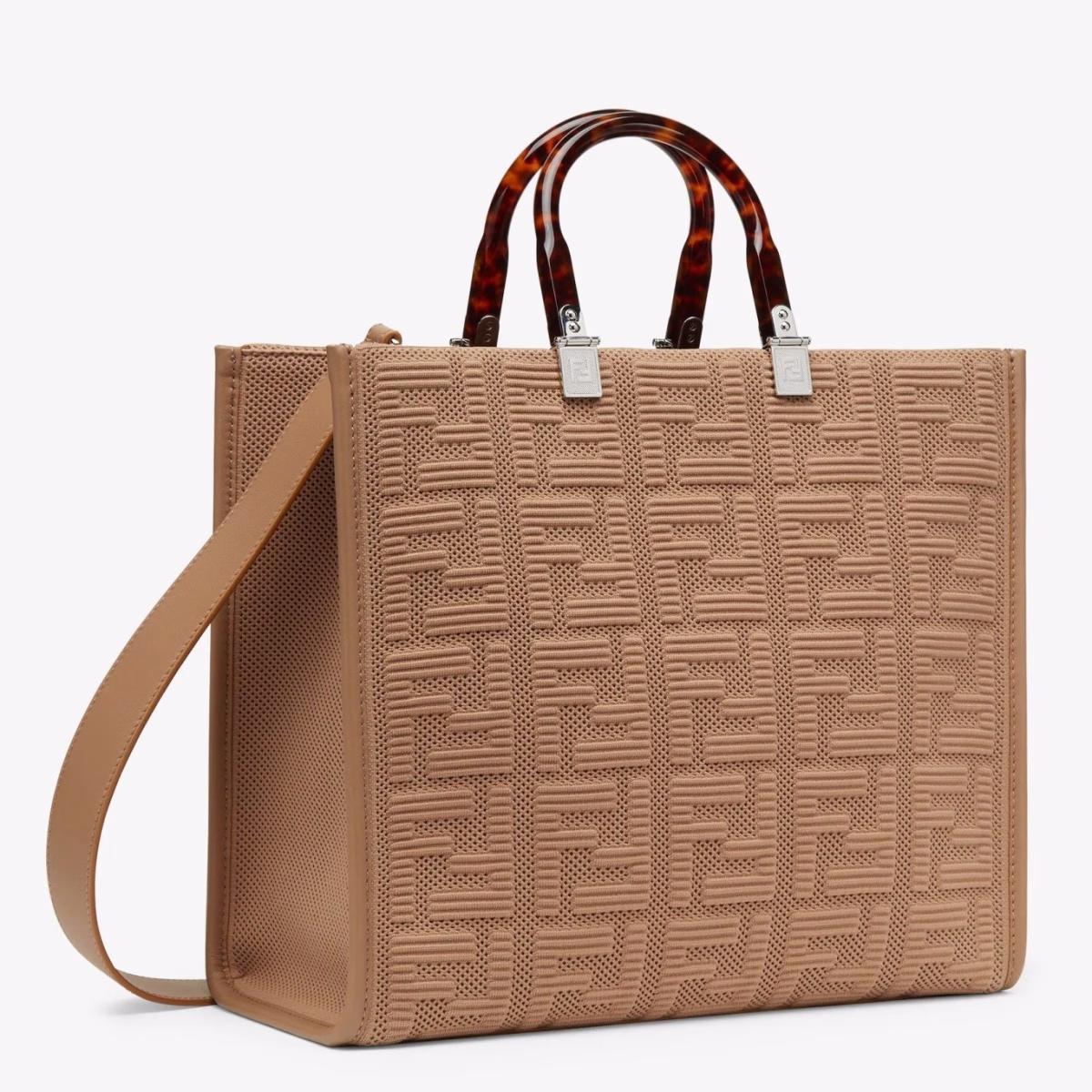 Fendi Sunshine Medium Shopper Bag In Beige FF Fabric - Image 1