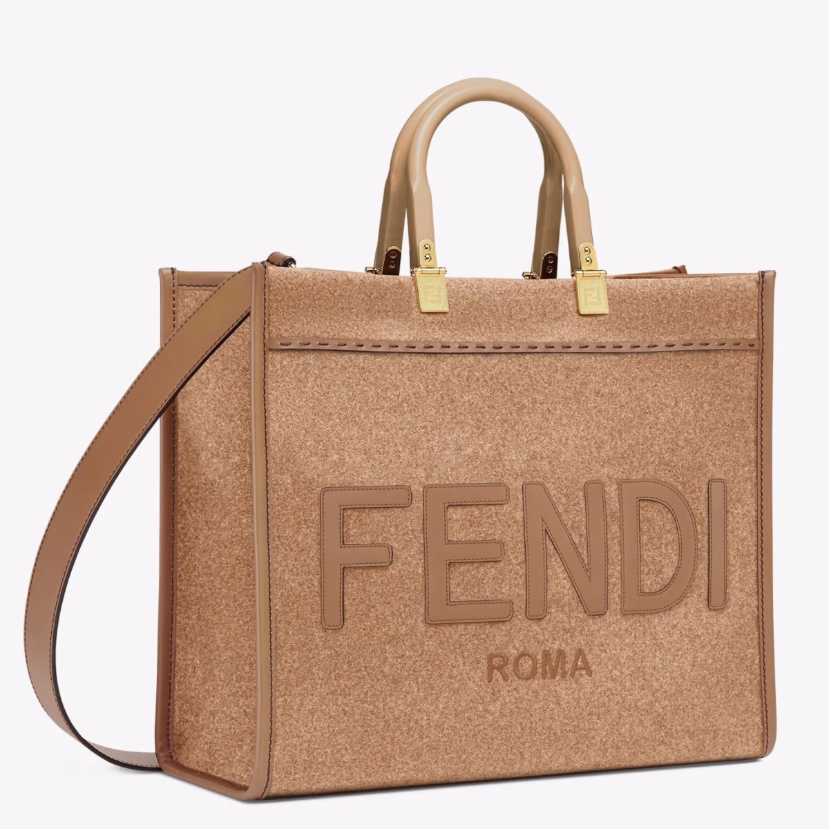 Fendi Sunshine Medium Shopper Bag In Brown Flannel - Image 1