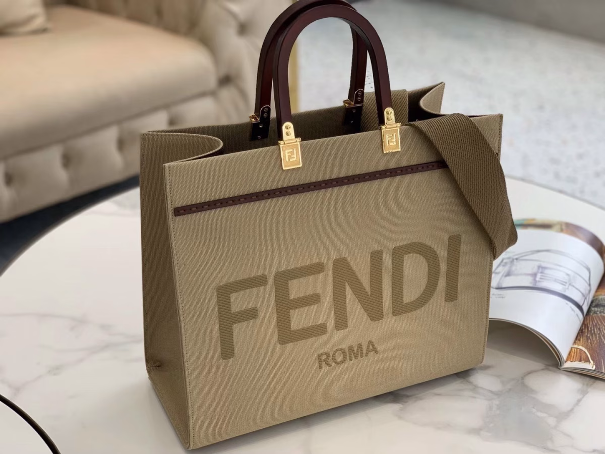 Fendi Sunshine Medium Shopper Bag In Beige Canvas - Image 2