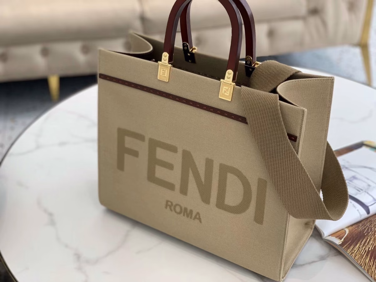 Fendi Sunshine Medium Shopper Bag In Beige Canvas - Image 3