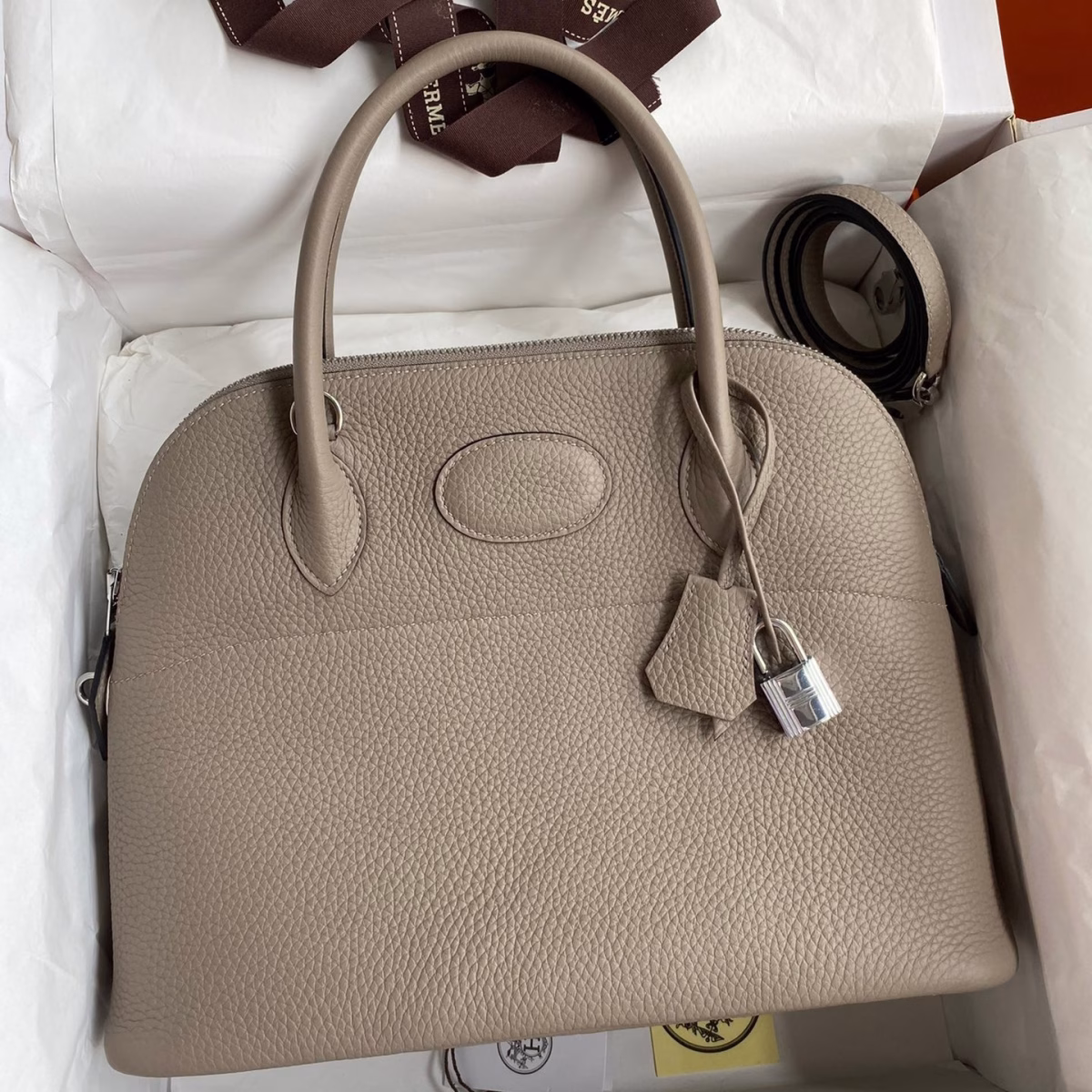 Hermes Bolide 1923 31 Handmade Bag In Gris Asphalt Clemence Leather - Image 1