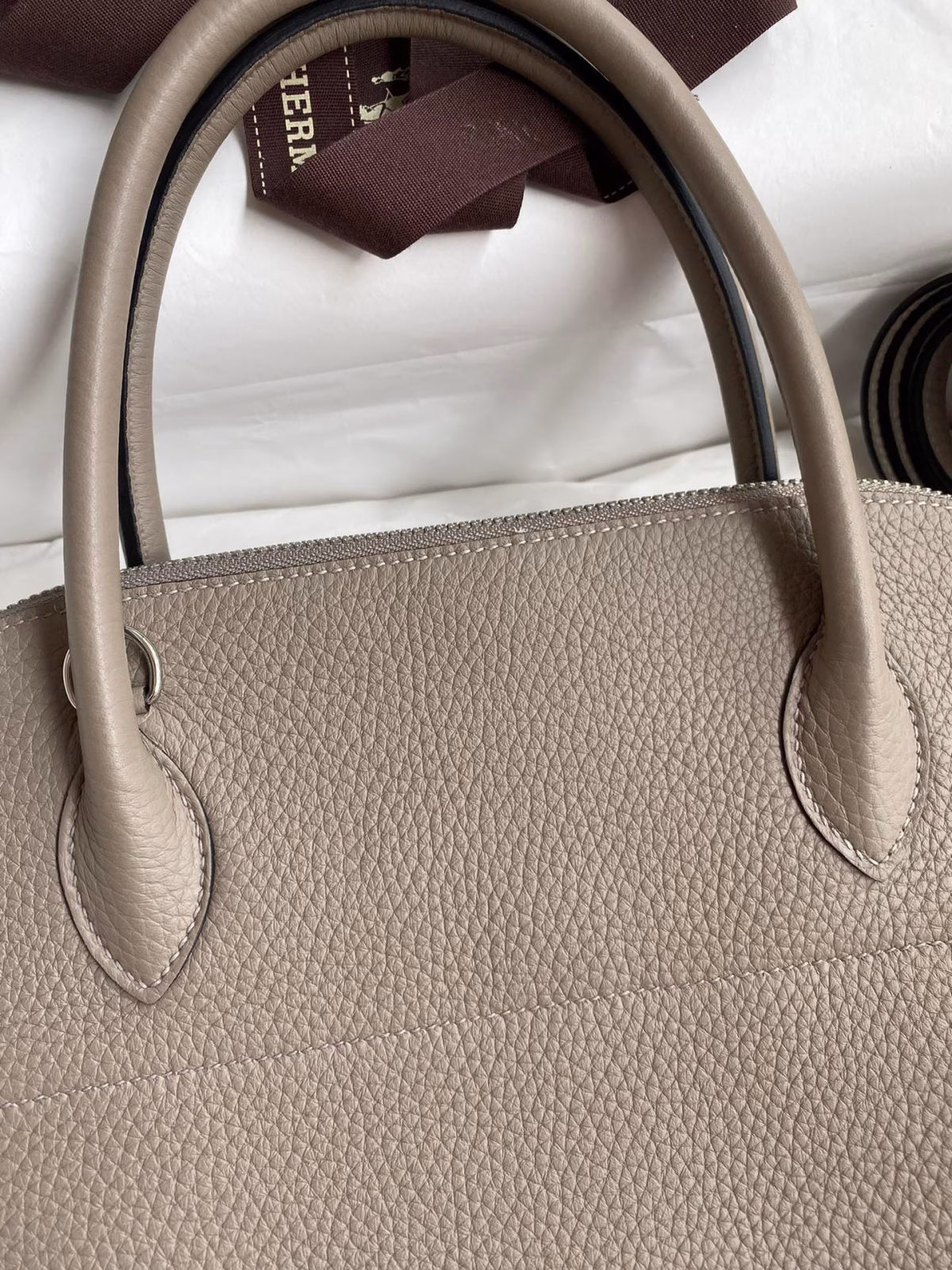 Hermes Bolide 1923 31 Handmade Bag In Gris Asphalt Clemence Leather - Image 8