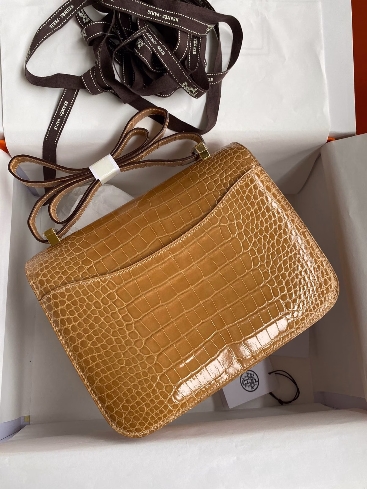 Hermes Constance 24 Handmade Bag In Beige Shiny Alligator Leather - Image 6