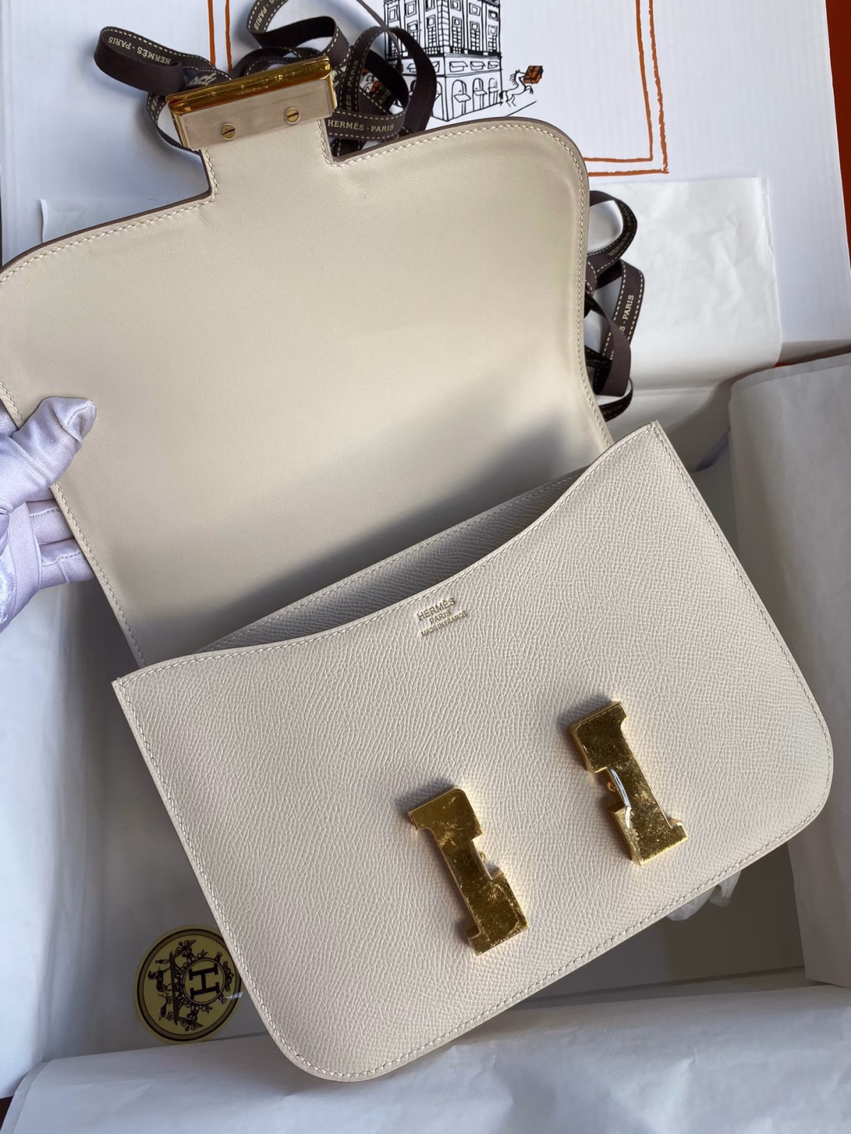 Hermes Constance 24 Handmade Bag In Craie Epsom Calfskin - Image 2