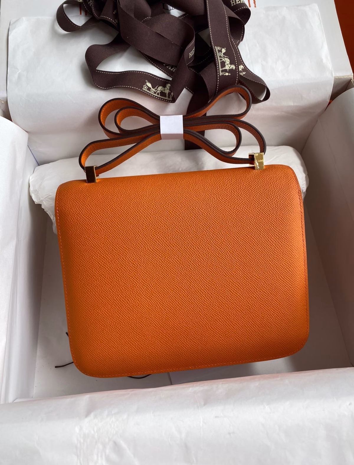 Hermes Constance 24 Handmade Bag In Orange Epsom Calfskin - Image 6